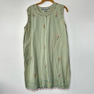 Vintage Papy Boez Sleeveless Floral Hand Painted Dress Beaded Hem